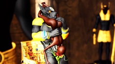 Anubis fucks a hot black girl in the temple in Ancient Egypt