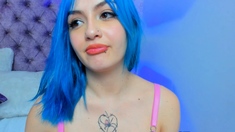 Blue Hair Lady Using Her Fingers to Pleasure Herself