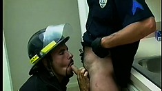 Dick-greedy Fireman Goes Down On A Hung Policeman And Gets A Favor In Return