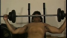 Hung black guy gets naked to work on lifting some mean weights