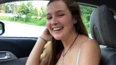 College girl wants to fuck in the car at broad day light